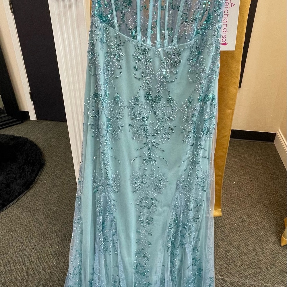Others Follow Teal Sequin Prom Dress